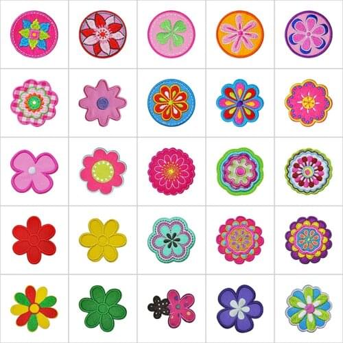 Rainbow Flower Floral Patches for Clothes Iron on Applique Embroidered Patch Label Embroidery Sew Accessories for Kid Jeans DIY