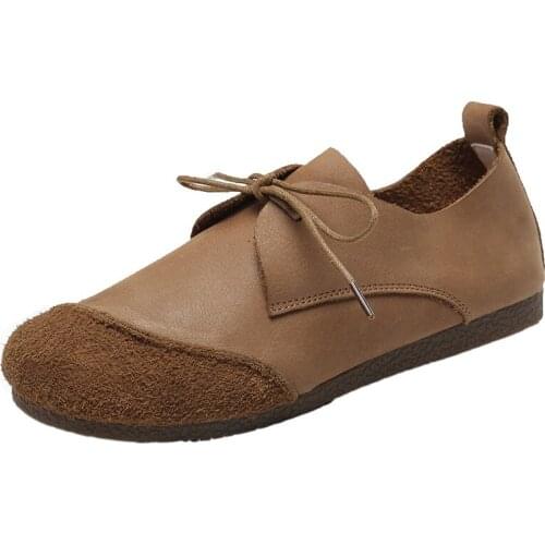 Plus size 41 Genuine Leather Oxford Shoes For Women Flat Shoes Chaussures Femme Retro Handmade Slip On Casual Shoes Women