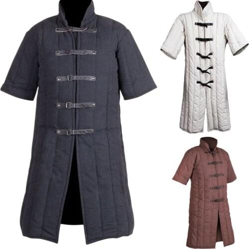 Short Sleeves Outfit Warrior Hunter Outfit Padded Coat for Adult Men S-5Xl Costume Jacket Medieval Viking Cosplay