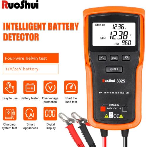 RuoShui 3025 Battery Tester 12V 24V Car Motorcycle Battery System Analyzer 100 - 1700CCA Cranking Charging Electrical Test Tools
