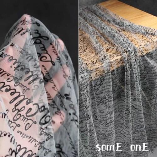English Word Printed Lace Mesh Tulle Fabric Background Cloth DIY Patchwrok Background Decor Skirt Wedding Dress Designer Fabric