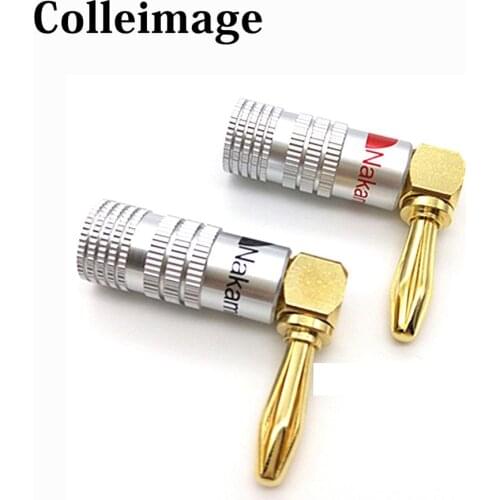 4mm Nakamichi Banana Plug Right Angle Speaker Banana Plug Adapter Wire Connector 24K Gold Plated For HiFi