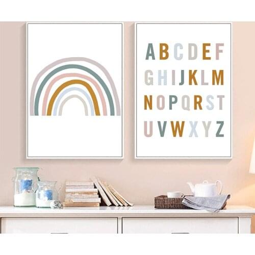 Nordic Mural Art Poster Printing Canvas Painting Modern Color Line Alphabet Mural Home Decorating Childrens Room Kindergarten