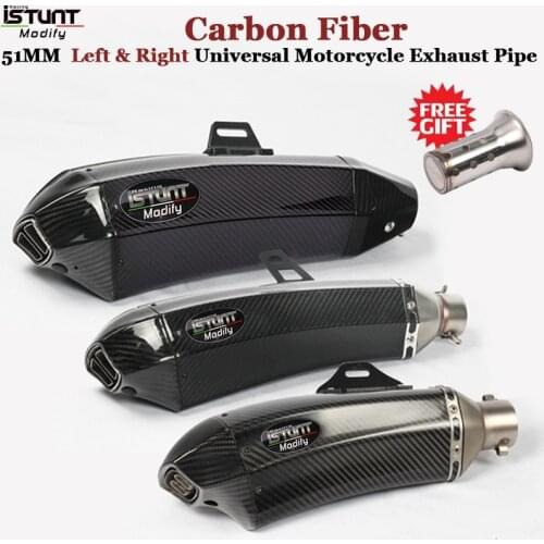 Carbon Fiber 51MM Universal Motorcycle Left Right Exhaust Pipe Scooter Escape Muffler DB Killer For Z1000 S1000RR CBR650R