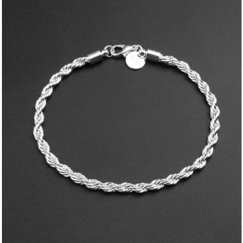 Unisex Simple Design Twist Sterling Bracelets & Bangles for Women Couple Bracelets Fine Jewelry for Men Silver Color