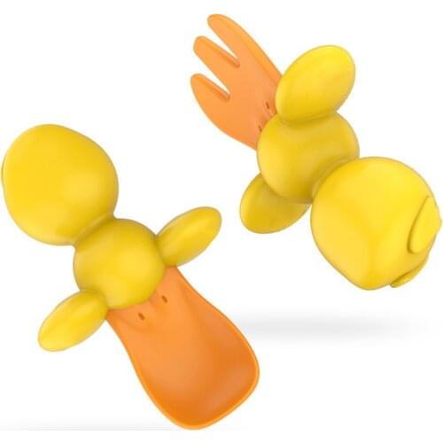 Duck Silicone Non-slip Baby Training Tableware Cutlery Short Fork Spoon Solid Food Self Feeding for Kids Children Creative Gift