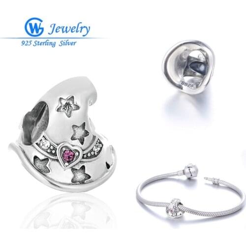 Halloween Vintage Wizard Cap Charm Beads 925 Sterling Silver Charm Fits Custom Sport Bracelets bijoux GW Jewelry