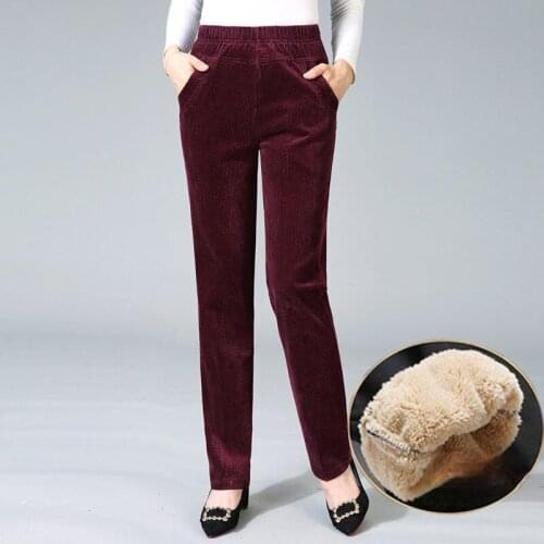 Vintage Elastic Waist Corduroy Pants Plus Size Middle-aged Women Pant Loose Casual Trousers Female Bottoms Pantalon Mujer X411