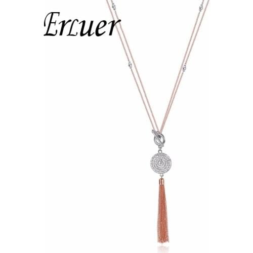 ARUEL Women Tassel Long Necklace Necklaces & Pendants Chain Beads statement For Women crystal Fashion Trendy Rhinestone Jewelry
