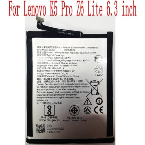 100% Brand new high quality 4050mAh BL297 Battery For Lenovo K5 Pro Z6 Lite 6.3 inch Mobile Phone