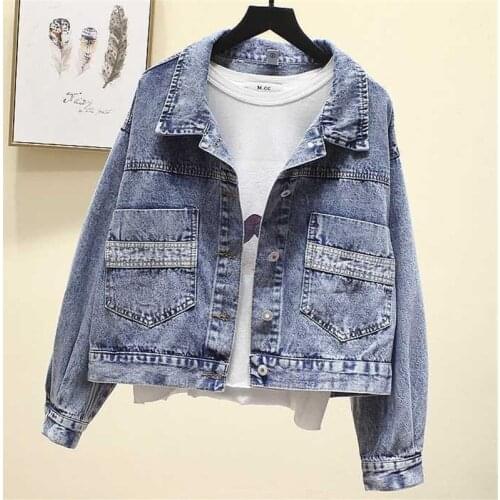 2020 New Autumn Vintage Denim Jacket Women Coat Ripped oversized Outerwear Coats Windbreaker Female Jeans Jacket Plus Size P683