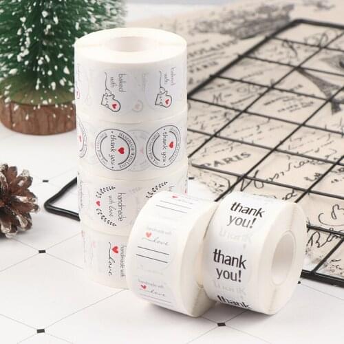500Pcs/roll 8 Types Floral Thank You Sticker For Seal Label Scrapbooking Christmas Decoration Handmade White Labels Sticker