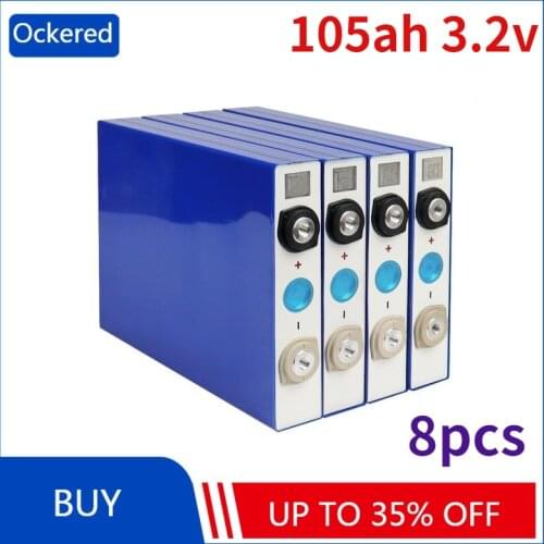 Ockered 8Pcs/Lot Lifepo4 Cells 3.2v 105ah Batteries Lithium Iron Phosphate Battery for Suitable for RV, Yacht, Electric Car