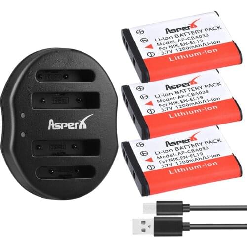 3Pcs 1200mAh EN-EL19 EN EL19 Battery + Dual USB Charger for Nikon S100 S2500 S2600 S3100 S3300 S4100 S4150 S4300 S6400 Camera