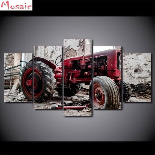Diamond Embroidery 5D DIY Diamond Painting cross stitch Full Rhinestone Decoration 5pcs Old Broken Tractor Poster Retro Pictures