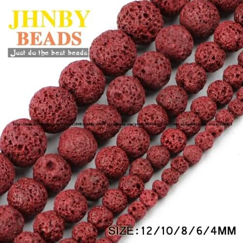 JHNBY Red Lava beads Natural Stone Volcanic rock 4/6/8/10/12MM Round Loose beads for jewelry bracelets making DIY accessories