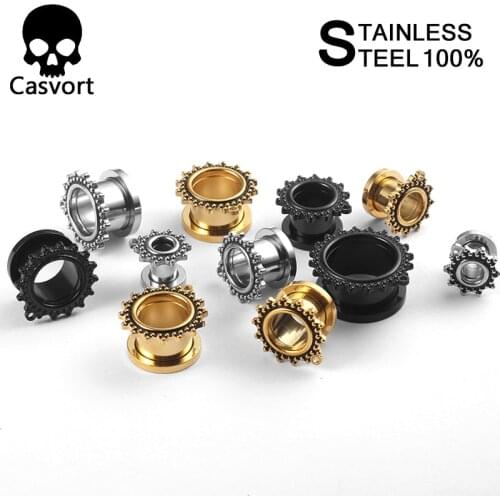 Casvort 10pcs/lot Screw Stainless Steel Ear Gauges Stretcher Piercing Ring Tunnels Expander Plugs Wholesale