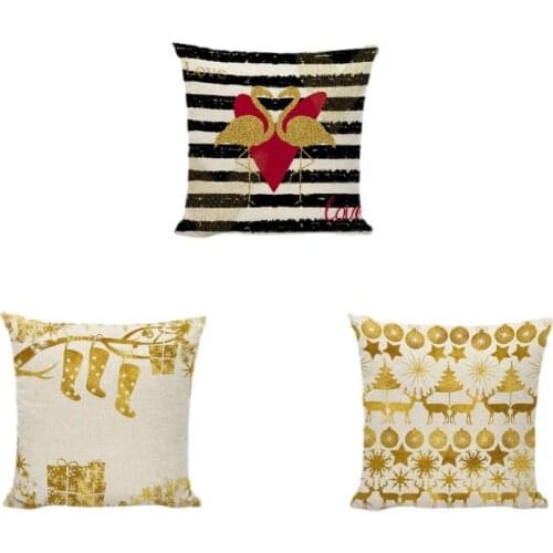 North American Style Snowflakes Flamingo Love Cushion Covers English Letters Pillowcases Decor Linen Cotton Golden Pillow Cases