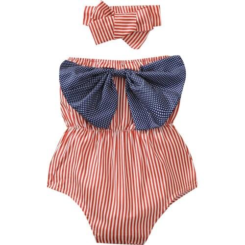 Baby Romper with Headband, Kids Girls Striped Sleeveless Strapless Bodysuit+ Headwear for Summer Fall