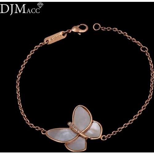 DJMACC Classic Butterfly Bangle Rhinestone White Shell Wing Rose Gold Color Bracelets Set For Women Gift(DJ1099)