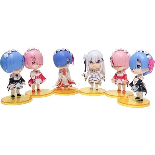 6Pcs RE ZERO Starting Life in Different World Rem Ram Emilia Q Edition Cute Japan Anime Action Figure Collection Model Toy Gift