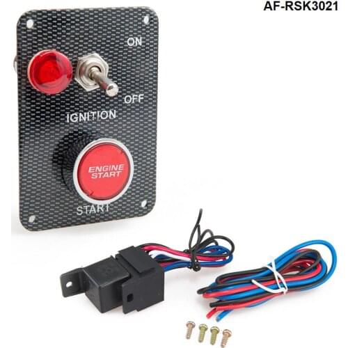 Racing Car Carbon 12V Ignition Switch Panel Engine Start Push Button Toggle AF-RSK3021
