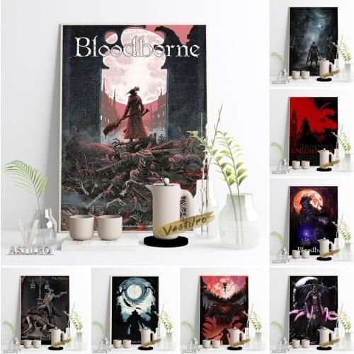 Hot Video Game Bloodborne Poster Fans Collection Gift Bar Pub Club Wall Picture Home Decor Vintage Gothic Print Canvas Painting