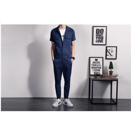 Mens Pockets Pants Romper Playsuit Jumpsuit Overalls Streetwear Safari Style Casual Short Sleeve Gray