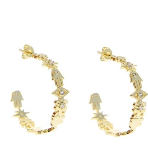 Cute Lovely Verious Shaped Charm Evil Eye Hand Lucky Turkish Jewelry Gold Color Big Hoop Earring