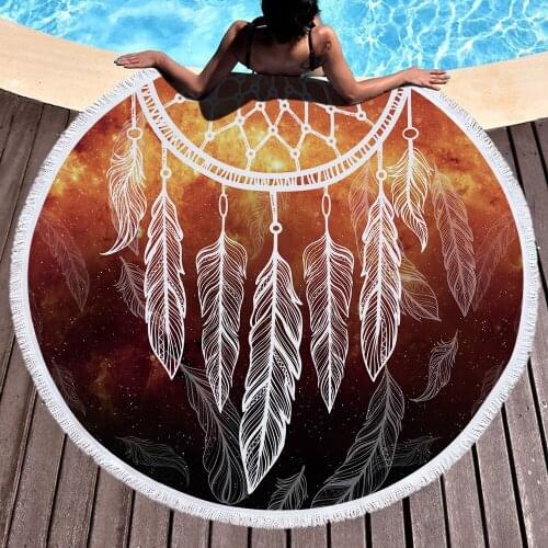 Fashion feather Bohemia style bath towel Microfiber Round Beach Towel with Tassel Large Beach Towels Blanket Picnic Yoga textile