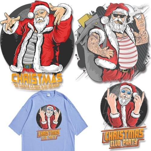 Rock Santa Claus Iron-on Transfers Patches for Kids Clothing Jacket Washable Applique on Clothes Cheap Stickers on fabric