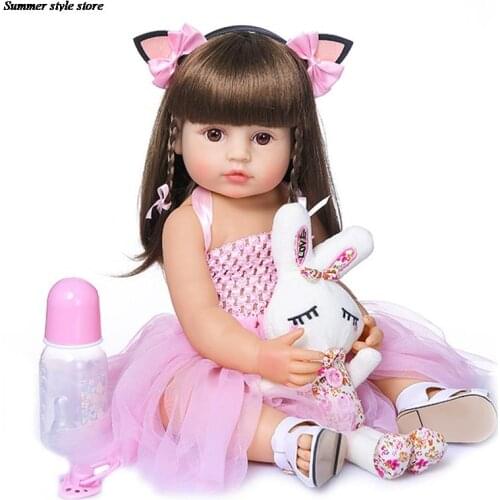 55cm New Cute Doll Reborn Toddler Girl Pink Princess Baty Toy Soft Full Body Silicone Girl Doll