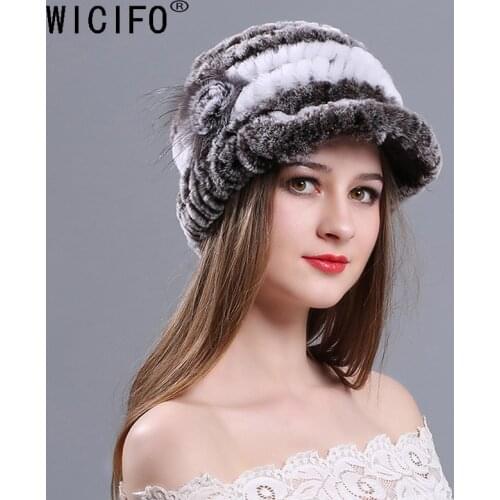 New Women Striped&Floral Real Natural Rex Rabbit Fur Hats 100% Genuine Rex Rabbit Fur Cap Lady Winter Warm Rex Rabbit Fur Caps