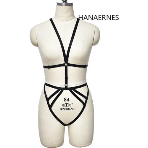 New Sexy Lingerie Gothic Halter Body Harness Caged Bra Crop Top Strappy Female Gothic Punk Hollow Out Adjustable Underwear Set