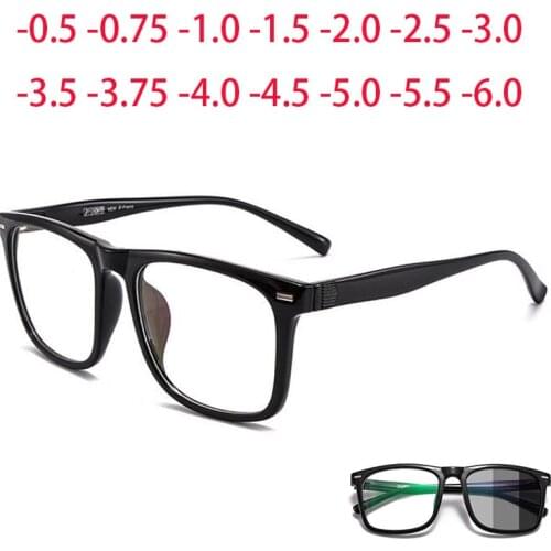 Big Frame Blue Light Blocking Sun Photochromic Myopia Glasses Finished TR90 Oversized Prescription Eyeglasses 0 -0.5 -0.75 To -6