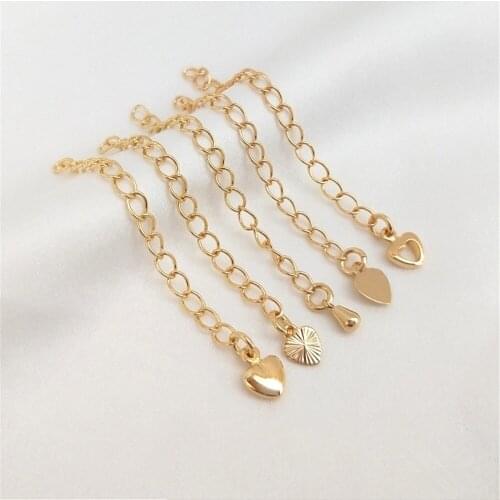 14K Gold Filled Tail chain Water drop heart extension chain handmade DIY bracelet necklace extension chain accessories