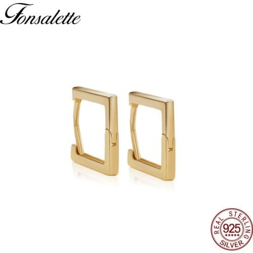 Square Simple Polished S925 Hoop Earrings Small Trendy Earrings Gold Color For Women Girls Gift Wholesale Brincos zk40