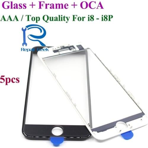 Repair Geek 5pcs Front Outer Glass Lens with Frame OCA 3 in 1 Cold Press For iPhone 8 plus AAA and Top Quality Replacement