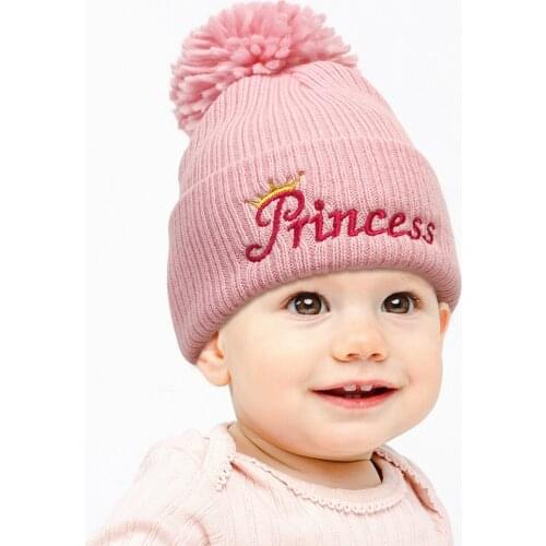 Retail 2021 new winter baby hat embroidery Letter ball knitted hat