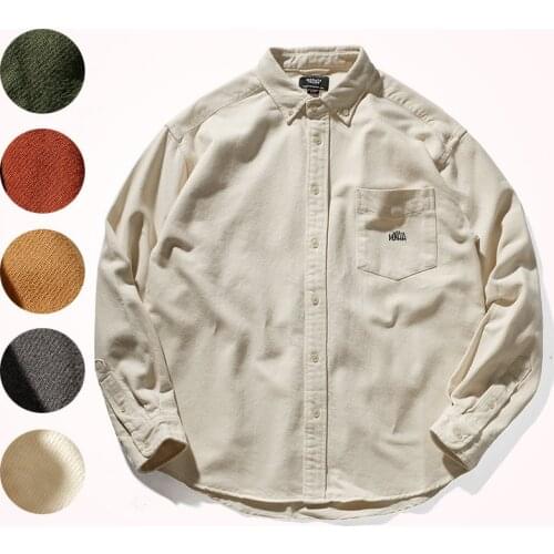 2020 Loose Shirt Mens Japanese Style Autumn Winter Thickened Heavyweight Retro Pocket Lapel Work Clothes Long Sleeve Shirt Coat