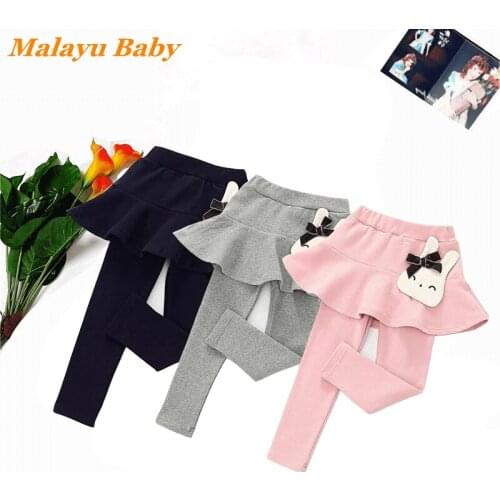 Malayu Baby Girls' Leggings 2020 New Autumn Winter Cotton Lace Cartoon Kids Fake 2pcs Skirt Warm Pants Cute Girls 2-6 Years