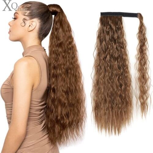 Synthetic Corn Wavy Long Ponytail Hairpiece Wrap on Clip Hair Extensions Black Brown Pony Tail Blonde Fack Hair