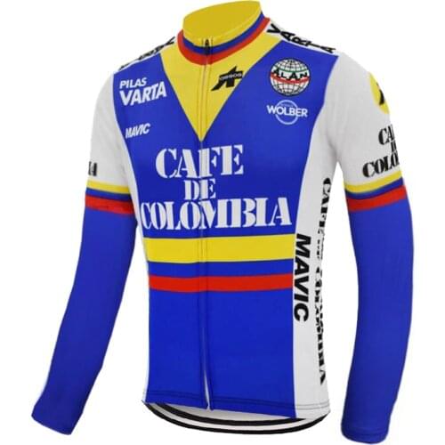 Colombia Blue New Cycling Jersey Men Long Sleeve Winter Fleece & No Fleece Bike Wear Clothing Triathlon Maillot Ciclismo Hombre