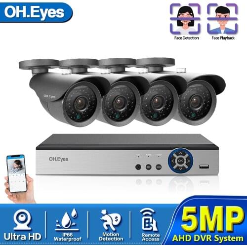 OH.eyes 4CH 5MP HD CCTV Security System 6IN1 H.265 DVR With 4PCS 5MP AHD TVI Weatherproof White Security Surveillance Camera Kit