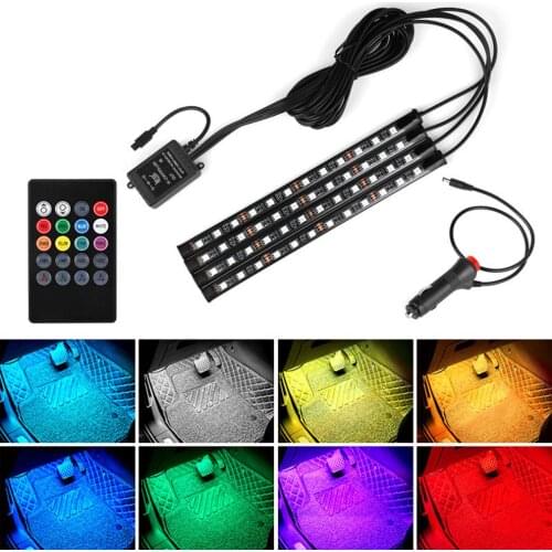 Led Car Foot Ambient Light Suit Auto Decorative Lights With USB Indoor Remote Control Car Charger 4 In 1 RGB Atmosphere Lamp