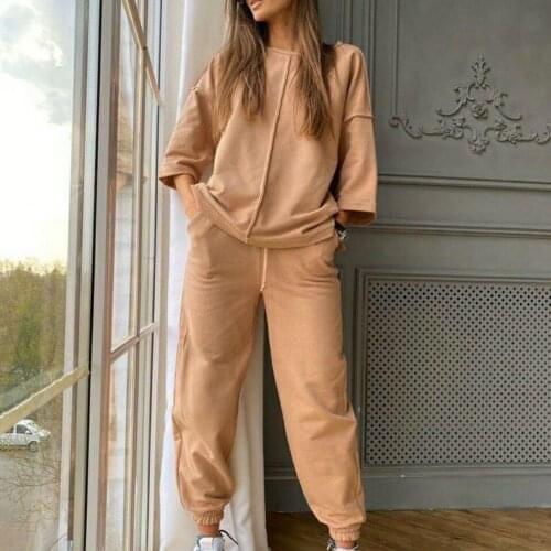 Loose Tracksuit Women 2 Pcs Sets Comfy Outfits Sport Jogging Pants Set Track Suit 2021 Summer Clothes Short Sleeve T-Shirt Suits