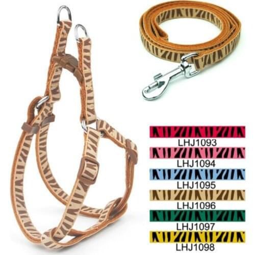 Pet Products Dog Supplies Harnesses 1.0cm Zebra-stripe Print Pet Dog Harness And Leash Set (6 Colors) 6 Pcs/lot