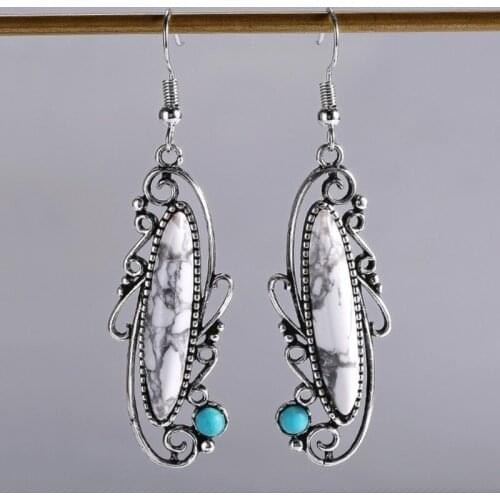 CAOSHI Gorgeous Ethnic Style Drop Earrings for Women Inlaid Imitation Marbel Stone Unique Design Party Accessories Dropshipping