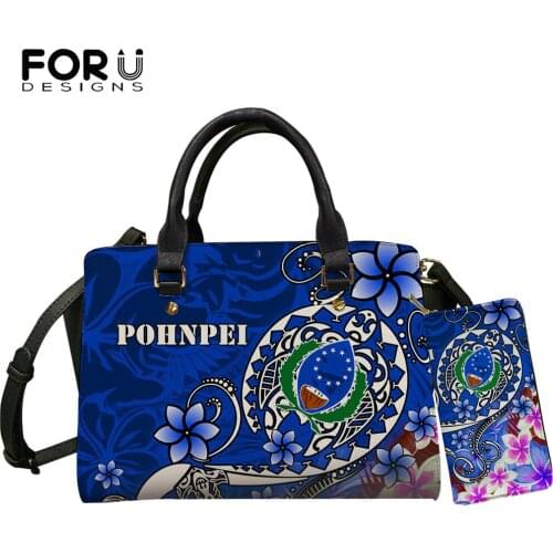 FORUDESIGNS Vintage Casual Tote Handbags Women Top-Handle Bags Pohnpei Polynesian Tribal Pattern Luxury Purse Wallet Leather Sac