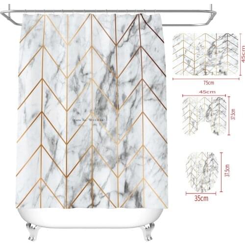3D Marble Waterproof Shower Curtain with Hook Bathroom Non-slip Floor Mat Toilet Mat Mildew Proof Home Decor